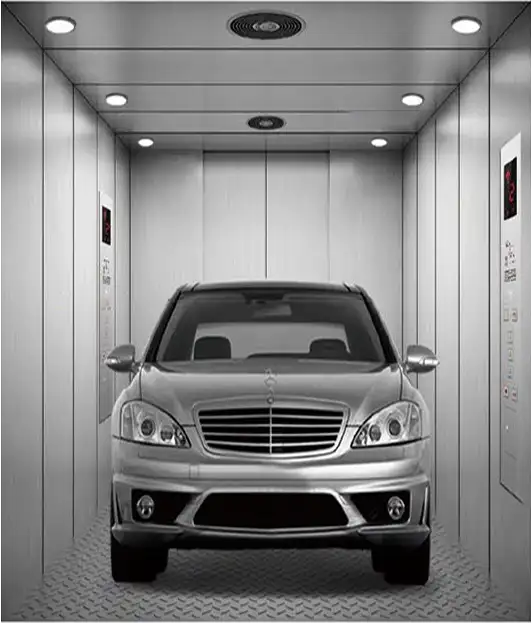 a car is coming out from a car elevator