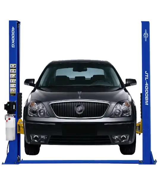 A car positioned on a 2-post parking elevator