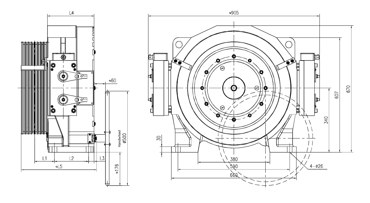 FUJI Japan Gearless Traction Machine Dimensions and Technical Data